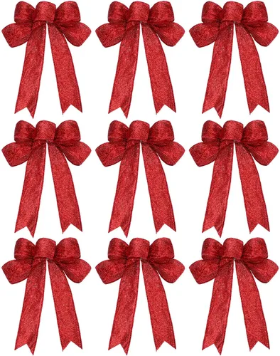 Vista 8 de WILLBOND 9 lazos dorados de Navidad con purpurina para decoración de fiestas de Navidad