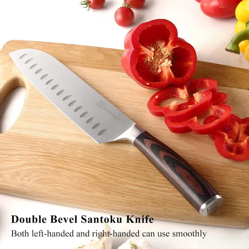 Vista 6 de KEEMAKE Juego de cuchillos Santoku de 2 piezas, juegos de cuchillos de chef japonés con cuchillos de cocina de acero inoxidable de alto carbono