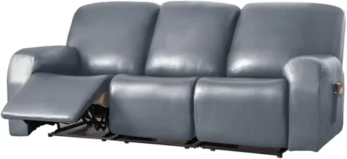 Vista 32 de Vctops - Funda elástica de 6 piezas para sofá biplaza reclinable, de cuero sintético impermeable, protector de muebles antideslizante con borde Negro