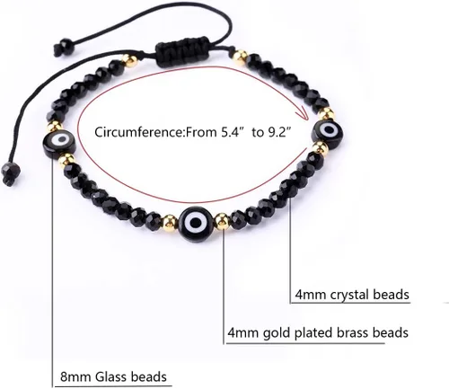 Vista 2 de Pulseras de cuentas de mal de ojo para mujer, pulsera de protección azul y rojo con amuleto, pulseras de hilo ajustable de buena suerte
