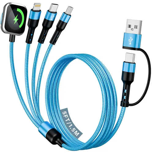 Vista 12 de Cruise Travel Essentials 2026, cable USB A/C 3 en 2 para iPhone 17, cargador iWatch, cable de carga múltiple trenzado, cable de carga múltiple