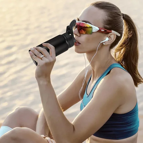 Vista 4 de Mimorou 10 Piezas botellas de agua reutilizables de aluminio de 13.5 onzas, a granel, multicolor, para deportes al aire libre, viajes, gimnasio Negro