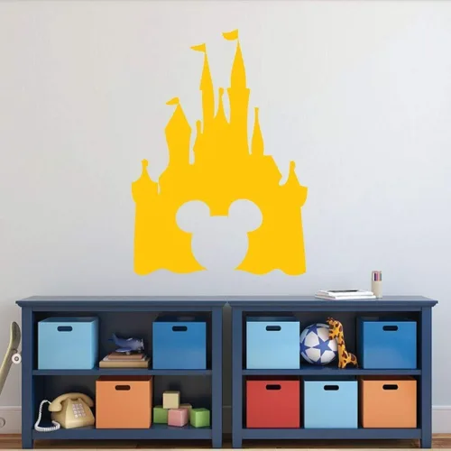 Vista 2 de Calcomanía de Pared con Silueta de Castillo - Adhesivo de Vinilo Despegable y Adherible con Recorte en Forma de Mickey para Guardería, Sala
