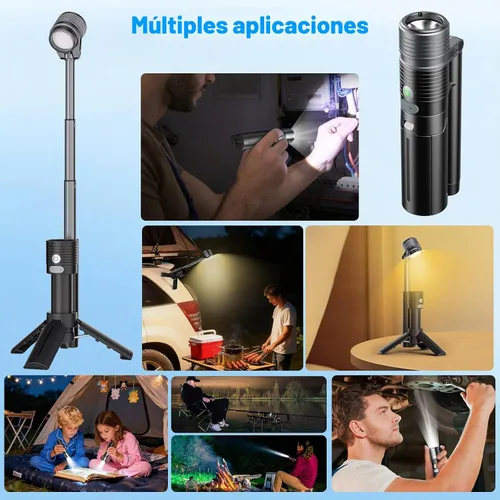 Vista 3 de Linterna AsFrost de 2 en 1 para acampar, lámpara doble con rotación de 180°, 8 modos, recargable, LED, luz brillante, linterna de campamento, luz