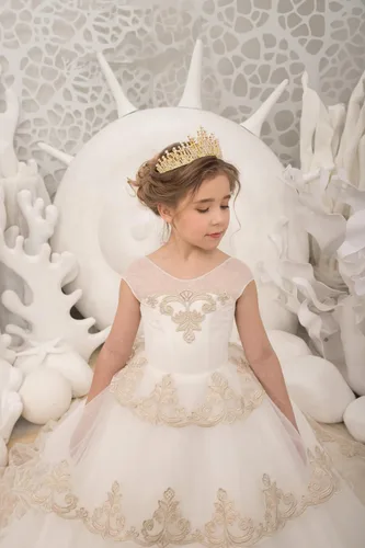 Vista 2 de Vestidos de tul con encaje en A, línea A, tutú para concurso de flores, para boda, primera comunión