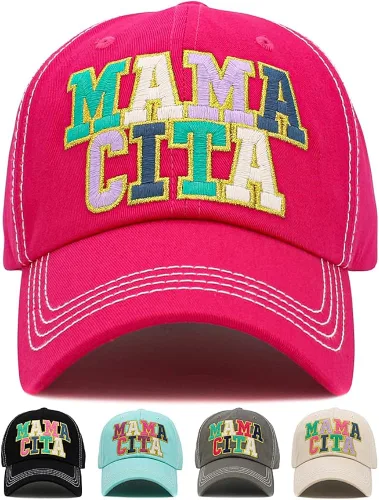 Vista 2 de ScarvesMe Gorra de béisbol ajustable de algodón lavado vintage bordado Mamacita para mujer