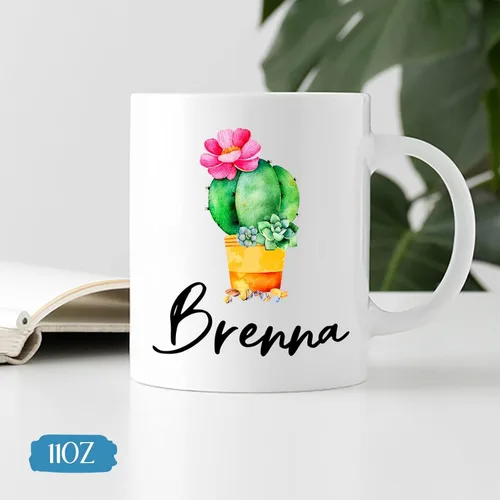 Vista 5 de Taza de café personalizada de cactus, taza de flores de cactus con nombre, taza de té de cactus, taza de cerámica con nombre personalizado, regalos