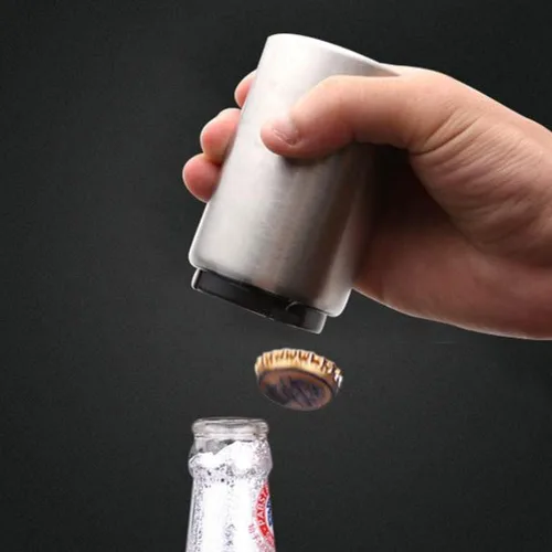 Vista 5 de Abrebotellas de cerveza, abridor automático magnético de acero inoxidable, sin tapa que puede escapar, tapa de apertura rápida para cocina, hogar