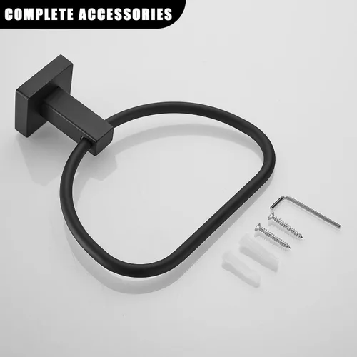 Vista 7 de Leyden Toallero de mano negro mate, anillo de toalla de baño, colgadores de toalla de mano de baño montado en la pared medio redondo moderno