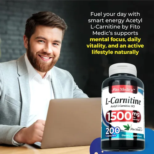 Vista 3 de FITO MEDIC'S Suplemento de L-carnitina de laboratorio, fórmula de acetil L-carnitina, 200 cápsulas