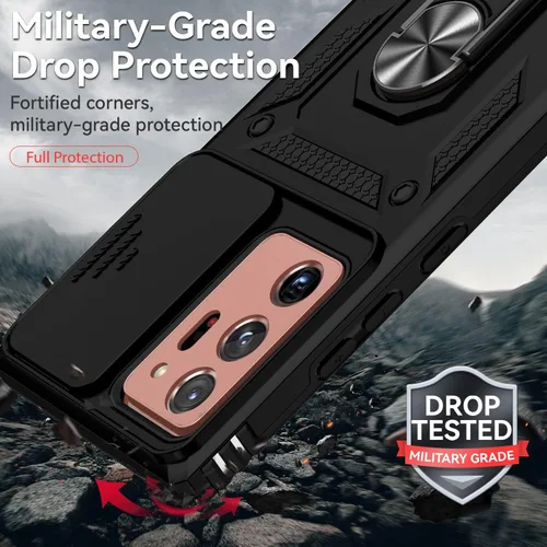Vista 5 de Funda para Samsung Galaxy Note 20 Ultra con cubierta para lente de cámara, protector de pantalla HD, prueba de caídas de grado militar, soporte
