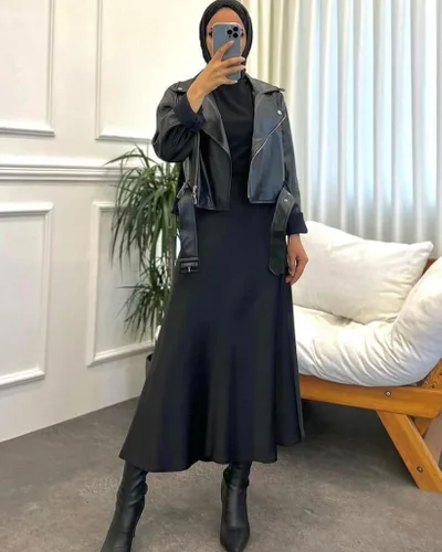 Vista 2 de Faldas largas de satén para mujer, cintura alta, elástica, acampanada, casual, maxi falda para adolescentes Q03