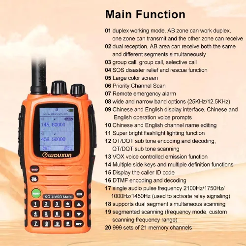 Vista 6 de Wouxun KG-UV9D Mate 7 Banda Aire Banda 10W Powerfrul 3200mAh Radio bidireccional
