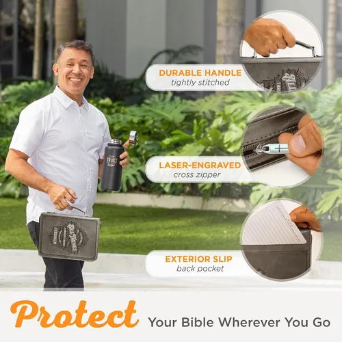 Vista 5 de Christian Art Gifts Funda protectora de piel sintética gris para la Biblia clásica: Todas las cosas a través de Cristo - Filipenses 4:13 versículo