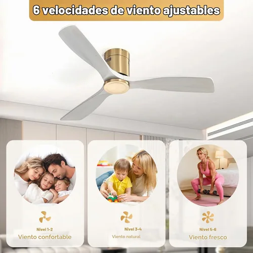 Vista 4 de Sofucor - Ventilador de techo de 52 pulgadas sin luz, de montaje empotrado con control remoto, ventiladores de techo de madera maciza para Montaje