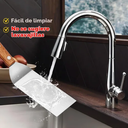 Vista 6 de Juego pequeño de espátulas de metal, mini espátulas de madera para uso en la cocina, pequeña espátula sólida de parrilla de acero inoxidable