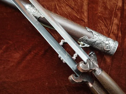 Vista 7 de LOONGSWORD - Juego de espada china doble de acero inoxidable – Cuchillas flexibles hechas a mano, vaina y mango de palisandro, espadas tradicionales
