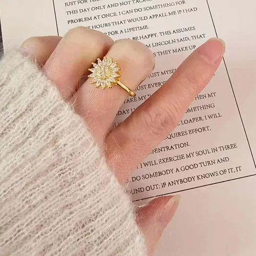 Vista 31 de Sunflower Ring Spinning Fidget Rings for Anxiety Open Adjustable Spinner Sun Ring Creative Relieving Stress Rotating Jewelry