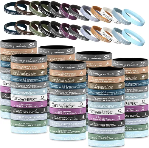 Vista 9 de 120 pulseras cristianas de silicona a granel, 12 estilos Colores brillantes