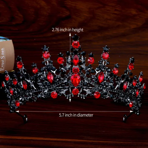 Vista 5 de TOBATOBA Corona de reina de corazones, corona de reina real para mujer, corona roja gótica negra, tiaras de princesa para mujeres y niñas, corona
