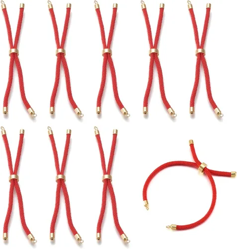 Vista 10 de 10 piezas de pulseras de cordón trenzado de nylon para hacer pulseras deslizantes ajustables con accesorios de latón dorado para accesorios de Negro
