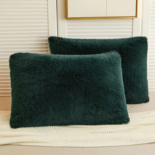 Vista 18 de LIFEREVO Paquete de 2 fundas de almohada de piel sintética, serie de lujo decorativa para el hogar de felpa peluda, funda de almohada peluda súper