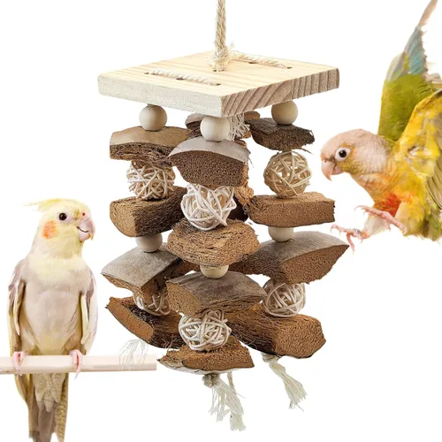Vista 11 de Juguetes naturales de madera para pájaros de madera para loros pequeños