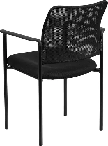 Vista 7 de BizChair Silla auxiliar apilable de acero con brazos de malla negra Comfort