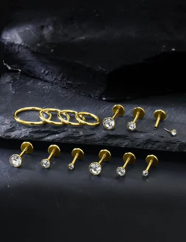 Vista 4 de Aretes de nariz de acero quirúrgico 316L, 20G, 18G y 16G, sin rosca, aretes de lóbulo para cartílago, cartílago, oreja, labio, piercing para mujeres