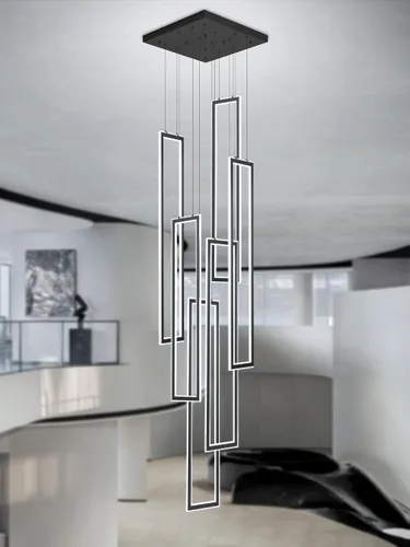 Vista 20 de ykolupty Moderno candelabro LED ajustable colgante negro lámpara colgante 3 luces rectangulares candelabros para cocina, escalera de isla comedor