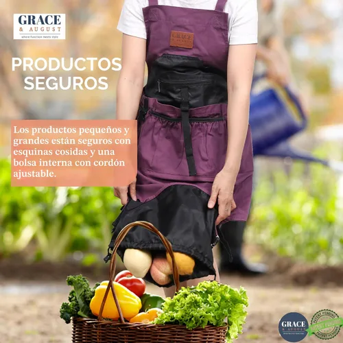 Vista 3 de Delantal de jardinería con bolsillos para mujeres y hombres, delantal de jardín con 7 bolsillos y bolsa interna con cordón, gran regalo