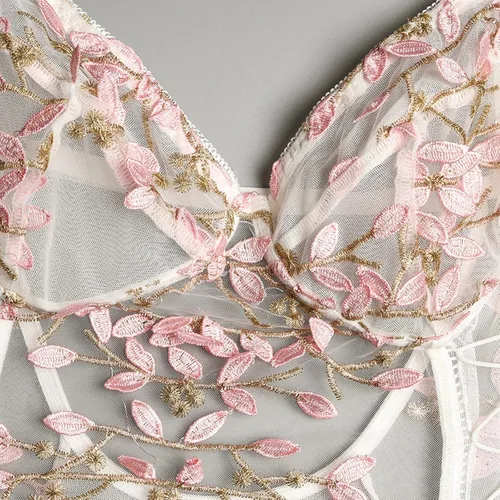 Vista 8 de Conjunto de lencería exótica sexy para mujer, con encaje y perspectiva, bordado de tres puntos, babydoll para jugar sexo travieso