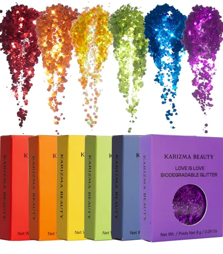 Vista 20 de KARIZMA 24K Gold Purpurina holográfica dorada Purpurina gruesa de 0.35 onzas para la cara, el cabello, los ojos y el cuerpo, para mujer. Purpurina
