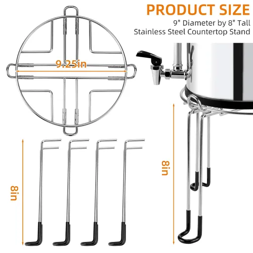 Vista 2 de Soporte de filtro de agua extra alto de acero inoxidable alimentado por gravedad de 8 pulgadas con patas antideslizantes de goma, 9 pulgadas