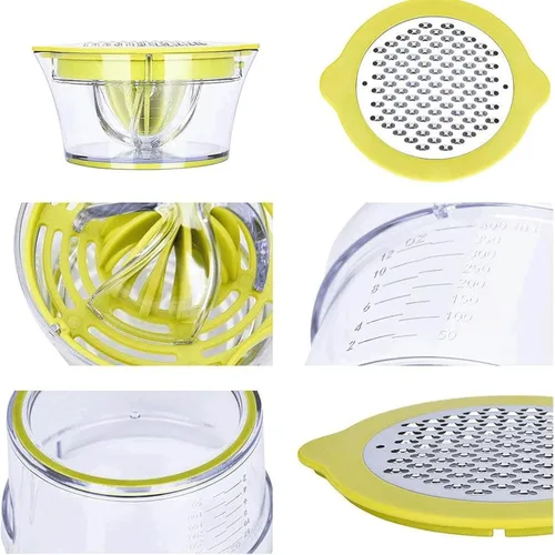 Vista 3 de Drizom Exprimidor manual de limón y naranja con taza de medición integrada y rallador, 12 onzas, verde