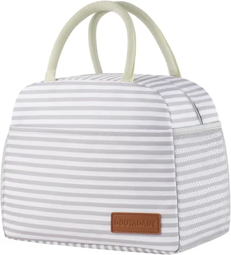 Vista 9 de douyadady Bolsa de almuerzo para mujeres/hombres, fiambrera mujeres/hombres (azul bebé+rayas blancas) Espacioso, ligero, impermeable, resistente