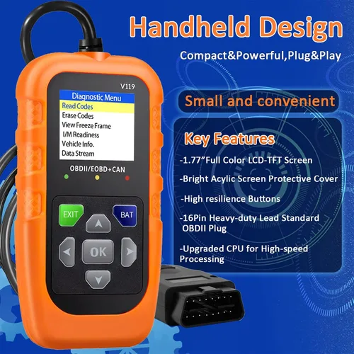 Vista 3 de Lector de código de escáner V119 OBD2, herramienta de diagnóstico de luz de motor de verificación, probador de voltaje de automóvil para vehículos
