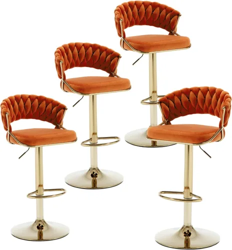Vista 12 de HEAH-YO Juego de 2 taburetes de bar tejidos, taburetes de bar ajustables con respaldo y base dorada maciza, taburetes de cocina giratorios de Negro