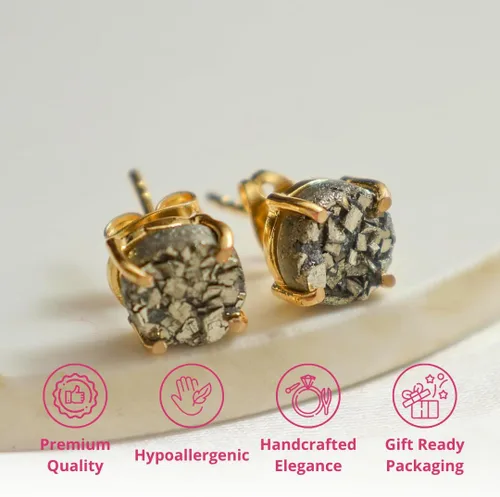 Vista 60 de Gempires Natural Raw Prong Setting Stud Earrings, 8-10 mm Crystals Earring, Handmade Jewelry, Gift for Her