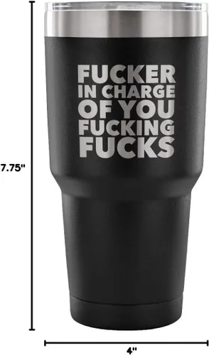 Vista 3 de HollyWood & Twine Funny Boss Gifts Fucker in Charge - Taza de metal de doble pared aislada al vacío, taza de viaje fría y caliente, 30 onzas, libre
