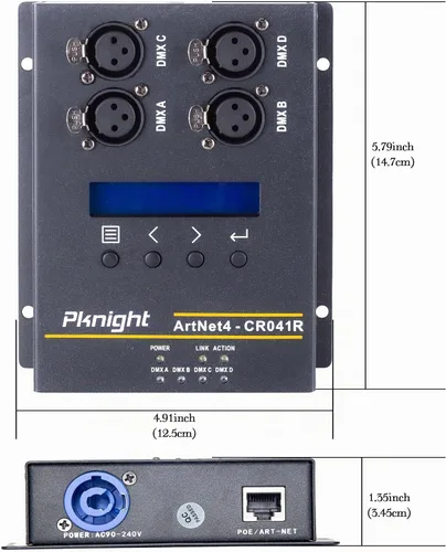 Vista 4 de Pknight Interface de Control de Iluminación ArtNet DMX Ethernet, Montaje en Trípode, Nodo Bidireccional de 4 Universos Art-Net a DMX512, PoE