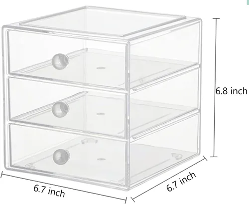 Vista 3 de AJIODA Caja organizadora de cajones de maquillaje con 3 cajones, vitrina de acrílico para cosméticos, organizador de tocador, caja de almacenamiento