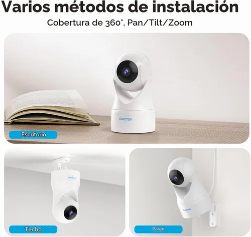 Vista 7 de owltron Cámara de seguridad interior 2K, cámaras de 360° para seguridad del hogar con detección de movimiento, WiFi de 2.4G para Blanco-350°
