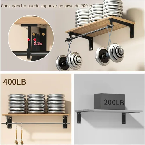Vista 4 de Soportes para barra de armario, soporte resistente de 400 libras, soportes de estante de armario con soporte para barra para armario, baño y cocina