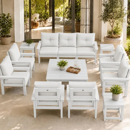 Vista 35 de Juego de muebles de patio HDPE de 13 piezas con mesas