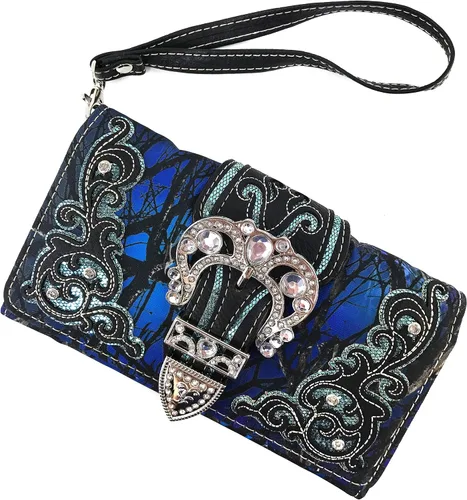 Vista 2 de Zelris camuflaje brillo brillo plata hebilla mujeres Crossbody Trifold cartera