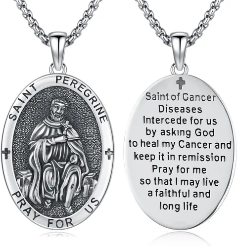 Vista 106 de Collar de amuleto de medalla de San Patrono de plata/oro de 14 39A-St Peregrino-Plata