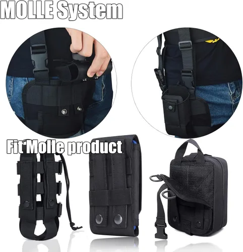Vista 4 de MOLLE - Paquete táctico de pierna – Bolsa de muslo compacta negra con correas ajustables y hebillas de liberación rápida para cinturón de servicio