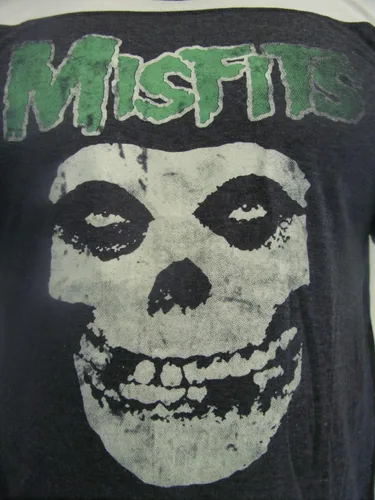 Vista 2 de BSK Camiseta Misfits Band Skull Psychobilly Horror Rock Ringer Jersey gris