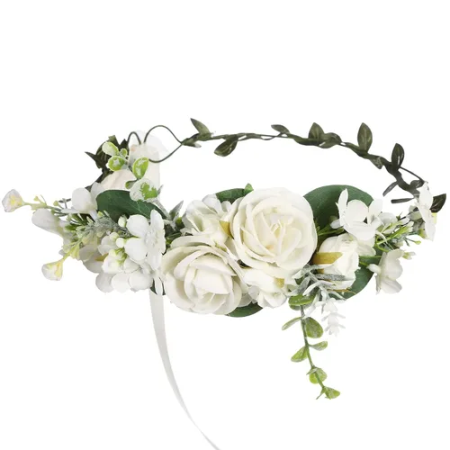 Vista 13 de Corona de flores sintéticas para mujer, diadema floral para novia Azul-1